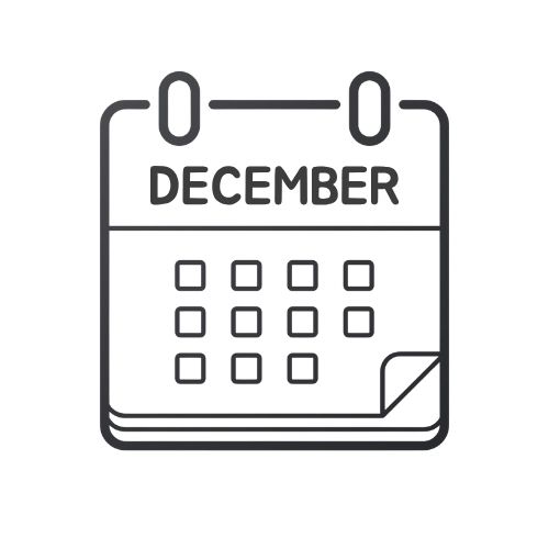 Calendar icon displaying the month December with a grid of days and a folded page corner.