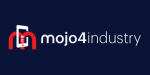 Mojo4Industry logo on a dark blue background featuring a red stylized 'm' icon followed by the brand name.