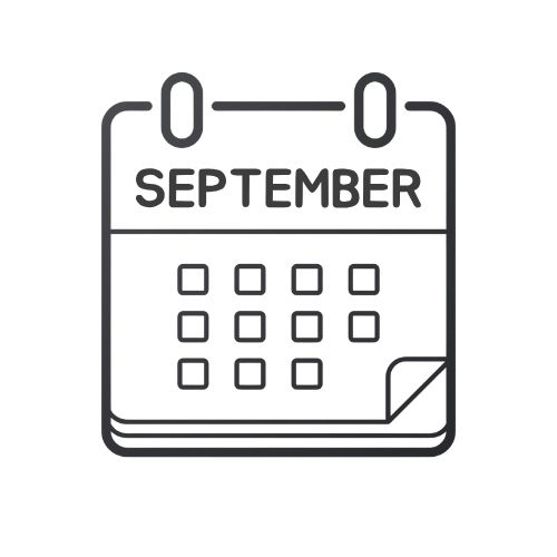 Calendar icon displaying the month September with a grid of date boxes and a folded corner edge